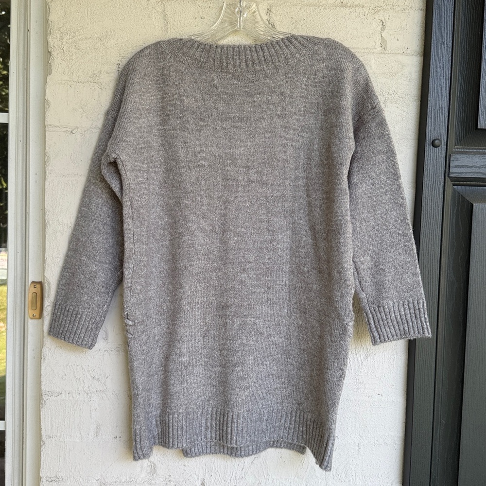 Anthropologie Bishop + Young Gray Crew Neck Sweater With Lace-Up Accents Medium - Picture 7 of 11